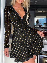 Women's Dresses Polka Dot V-Neck Lace Long Sleeve Dress